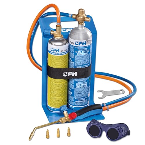 CFH Schweiß-Fix SF 3100 - Poste à souder autogène portable et dur pour soudage autogène et brasage dur, kit complet avec support de transport, oxygène, gaz spécial, lunettes de protection et quatre