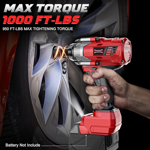 Image of DIYtoolifz Cordless Impact Wrench 1 /2 inch Compatible with Milwaukee 18V Battery, 1000Ft-lbs(1360N.m) High Torque Impact Driver, Electric Impact Gun with 4-Mode Speed, LED Work Light for Car(Bare Tool)