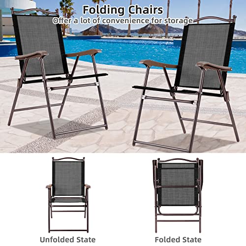 Tangkula Set Of 2 Patio Folding Dining Chairs, Outdoor Sling Lawn Chairs With Armrests, Steel Frame thumb #4