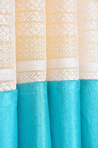 Image of LaVichitra 1 Piece Premium Window Curtain with Floral Net - 5ft, Aqua