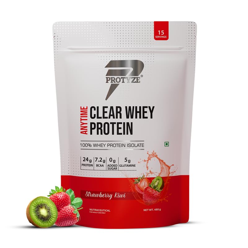 Sponsored Ad - Anytime Clear Whey Protein Isolate 480gm | 24g Protein Per Scoop | Strawberry Kiwi, 15 Servings | ISO & HACCP Certified | Lean Muscle Growth, Easy Digestion & Refreshing