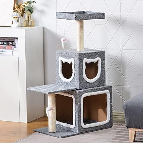 HomeTouch Large Cat Tree 106cm Cat Climbing Tower Activity Centre with Sisal Scratching Posts Condo Dangling Toy Viewing Platform for Indoor Cats Cover