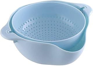 Panier d'égouttage Panier de fruits avec poignées, tamis portable à double couche, parfait pour égoutter les pâtes, les légumes, les fruits, le riz, bleu Durable et professionnel