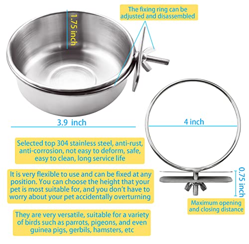 Motbach 3 Pieces Stainless Steel Bird Feeding Dish Cups, Bird Feeder Parrot Food Water Bowls With Clamp, Pet Cage Cups Holder For Bird Parrot Cockatiel Conure Budgies Parakeet Small Animal thumb #1