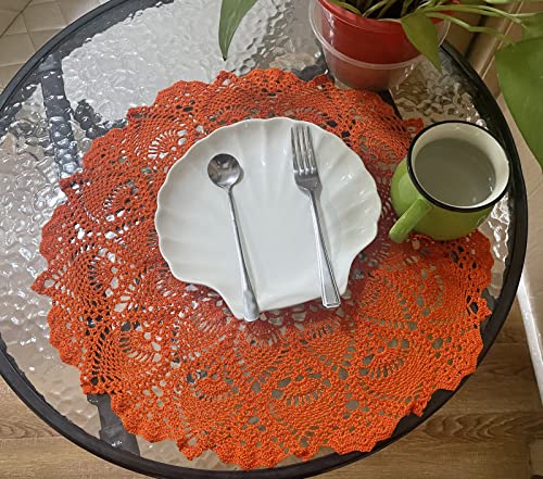 Bibitime Lace Placemats Table Doilies Round Handmade Crochet Doily Kitchen Cup Mug Mats (Orange, 16 To 17.5 Inches-2Pcs) #TOP6