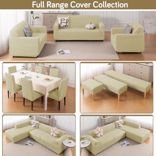 Image of HOKIPO 'Aria Nova' Elastic Stretchable 280 GSM Bubble Sofa Cover for 1 Seater, Beige (AR-6208-BGE)