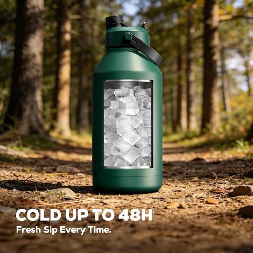Image of POWCAN 64 oz Insulated Water Bottle with Carrier Bag, 2-in-1 Straw & Spout Lid, Leakproof, Keep Cold 48H, BPA-Free, Stainless Steel Water Bottle with handle for Workout, Trip and Fitness (Forest)