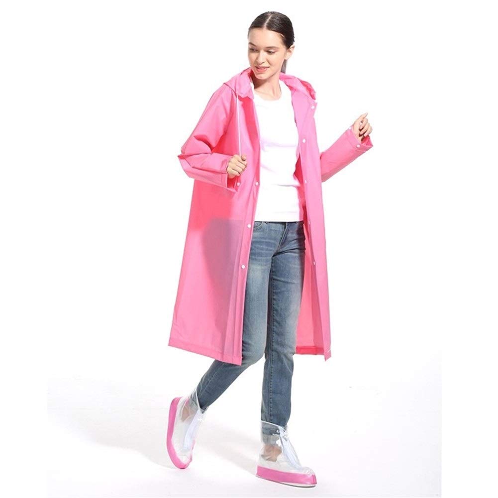 Easy To Use Fashion EVA Women Raincoat Thickened Waterproof Rain Coat Women Clear Transparent Camping Waterproof Rainwear Suit (Color : Pink, Size : Height 160 180 cm)