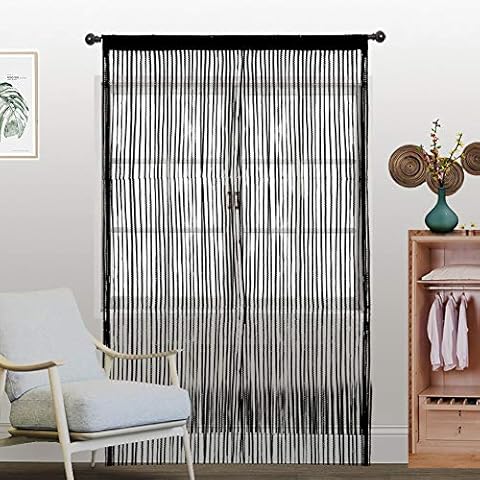 QINGYUN Door String Curtain Wall Panel Fringe Window Blind Fringe Window Panel Room Divider Ribbon Strings Tassel for Wedding Coffee House Restaurant Party Parts 39x79 Inch (2 Pack, Black) Cover