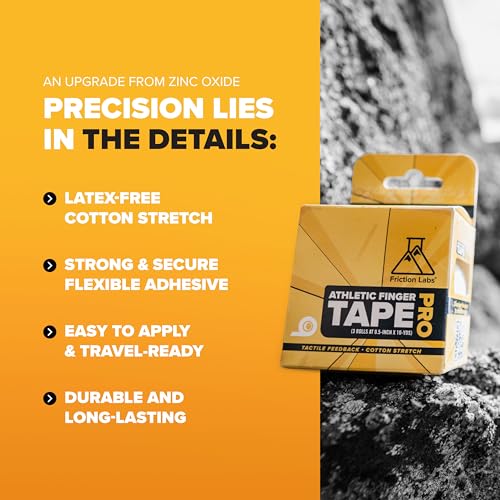 Image of Friction Labs Athletic Finger Tape PRO - Latex-Free Athlete Tape for Grip Performance - Perfect for Rock Climbing Tape, BJJ, Weightlifting, Gymnastics & More - 3 Rolls 0.5 inch x 10 Yds (30 Yds Total)