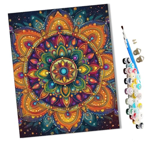 WMZPOY Pintar por numeros para Adultos Mandala 3 Cuadro de Pintura por números Adultos y para niños-Lienzo pre Dibujado con numeros para Pintar con Pinceles 40x50cm