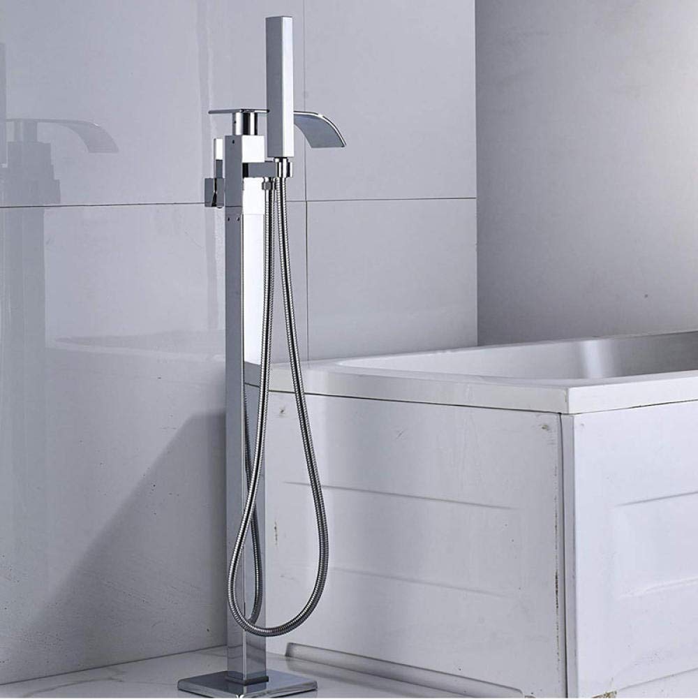 DFGHNBVC Bath Tub Sink Faucet Floor Mounted Chrome Waterfall Bathtub Mixers Freestanding Hot And Cold Bath Shower Set Handshower