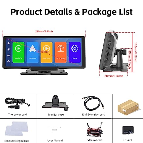 CAMECHO Wireless Apple Carplay Portable Car Stereo Android Auto, 10.26 Inch HD IPS Touch Screen Carplay Screen for Car, Portable Radio Receiver with Voice Control GPS Bluetooth FM AUX 32G TF Card