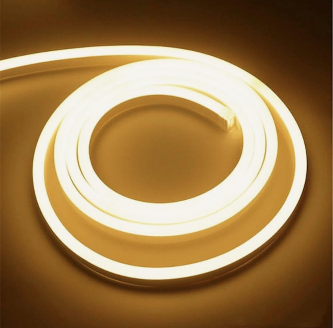 ONSSI® Tira LED Neón 220V COB Flexible (25M, Blanco Cálido),12W/m, IP65 Impermeable, Corte Cada 10cm, con Enchufe e Int…