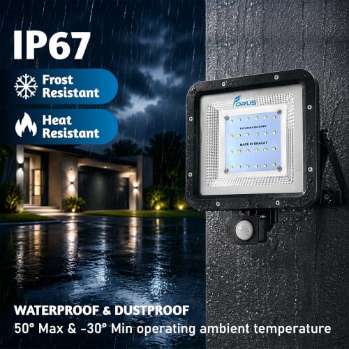 Image of Forus 20W LED Flood Light Red with Motion Sensor Auto On Off Day Night Mode Waterproof Outdoor Security Light for Garden Parking Garage Factory Warehouse Shop High Bright Floodlight 4Yr Warranty