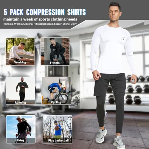MEETWEE 4 Pack Compression Shirt Men, Long Sleeve Compression Shirts for Men, Base Layer Men Compression Undershirts - S — view 6