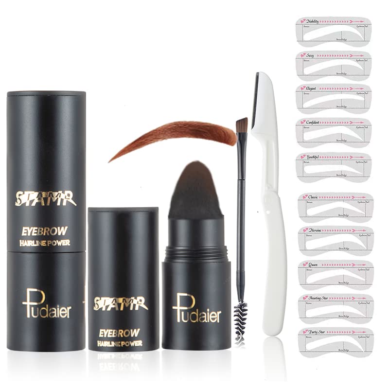 Marine Forest Eyebrow Stamp Stencil Kit, One Step Brow Makeup Eyebrow Stamp and Shaping Kit for Perfect Brows, Waterproof and Long Lasting (Dark Brown)