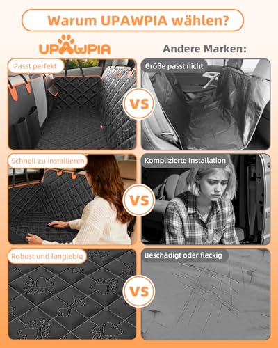 UPAWPIA Hundedecke Auto Rückbank 100% Wasserdicht Kratzfeste Autoschondecke Hund Rücksitz mit Seitenschutz und Sichtfenster Hundematte Auto Rückbank Universal für PKWs LKWs und SUV mit Sicherheitsgurt