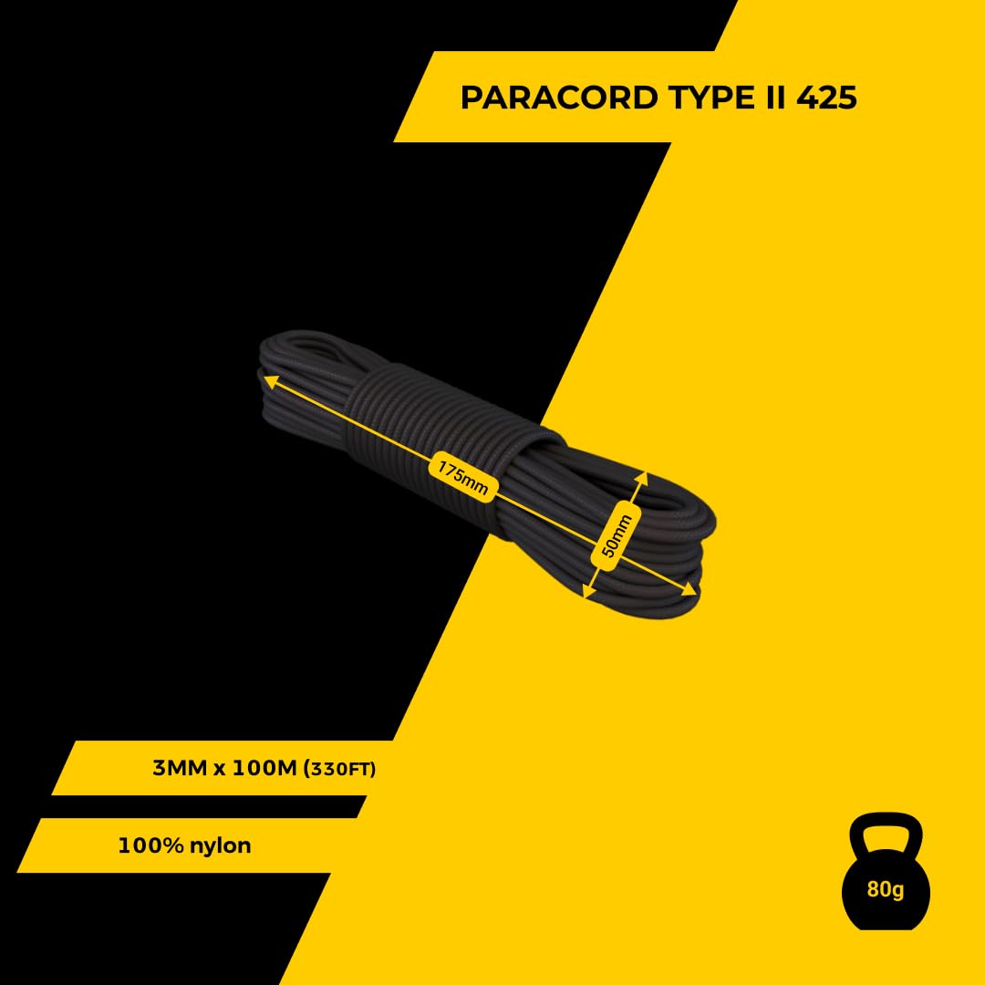 3 mm Nylon Paracord 425 (50 i 100 m) – 3 mm Typ II, 100% nylonowa lina, 3-żyłowa lina, 3 mm nylonowa lina w wielu kolorach