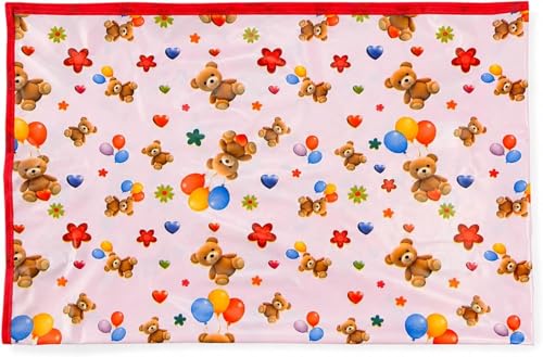 Image of Waterproof PVC Plastic Mattress Protector Double Bed Flat Bedsheet with Elastic for Babies Girls & Boys (Pink Bear)