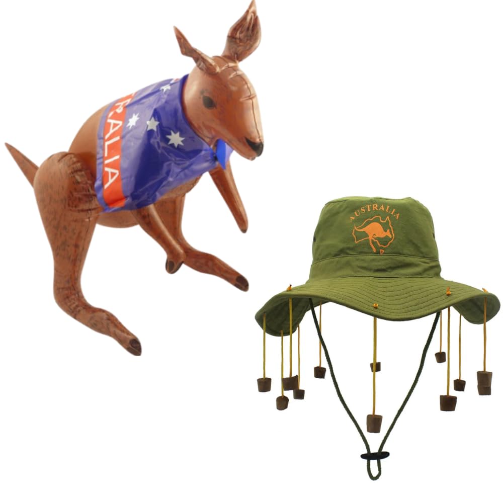 ZANGOC Adult Australian Cork Hat & Inflatable Kangaroo Fancy Dress Kit