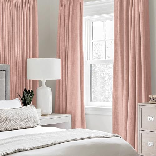 Image of MIULEE Linen Curtains for Bedroom 100% Blackout Thermal Insulated Blush Pink Grommet Room Darkening Curtains & Drapes for Living Room 52 x 90 Inch (2 Panels)
