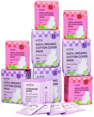 Image of Pixie Organic Cotton Pads for Teens and Tweens, Mini and Regular, 112 Ct