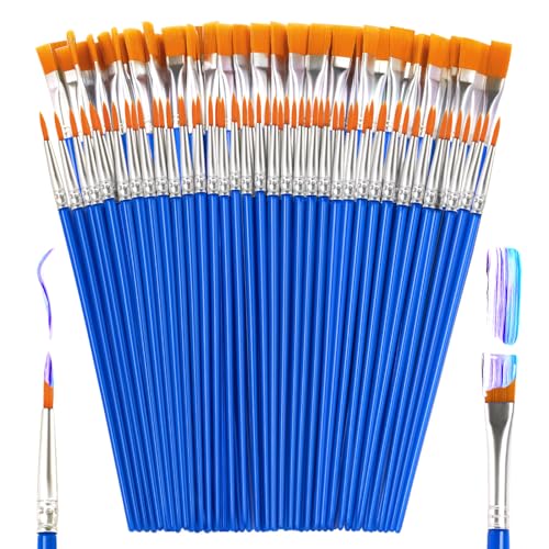 ZRLEI Small Paint Brushes Bulk, 110 Pcs Flat Tip Round Acrylic Paint Brushes for Kids Classroom Acrylic Watercolor Canvas Face Painting Touch Up by ZRLEI - Used condition - US$8.01