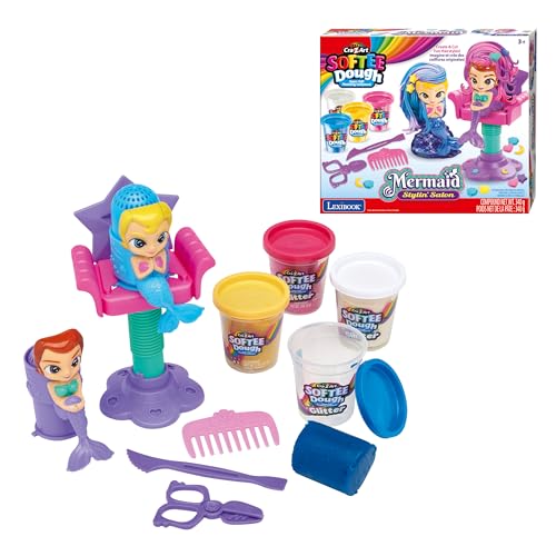 Lexibook, Salon de Coiffure Sirènes en Pâte à Modeler, Rose Blanc Bleu Jaune, CRDOUGH12