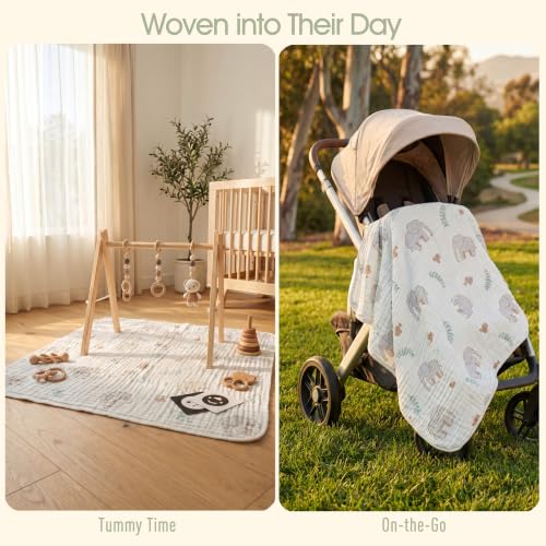 Image of Ultra Soft Muslin Baby Blanket, A Versatile Swaddle and Bed Blanket for Babies, Toddlers, Boys, and Girls (Forest Elephant 1 Pack).