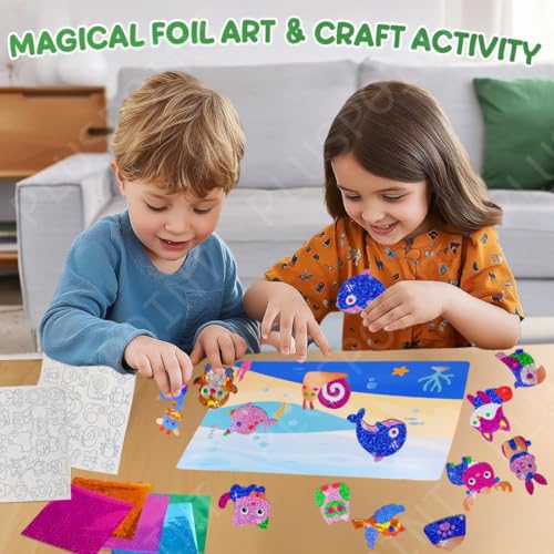 Image of PLUSPOINT Foil Art Kit for Kids Animals Theme 100+ Foam Stickers Arts and Crafts, No Mess Art for Kids, Fun Craft Kits & Supplies, DIY Creative Activities, Travel Toys Gifts for Girls & Boys Ages 5+