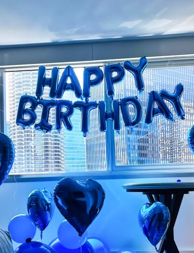Image of Blue Happy Birthday Balloon Banner, 16 Inch Blue Happy Birthday Foil Balloons, Classic Letter Balloons Sign for Men and Boys, HBD Party Decorations, Photo Backdrop Supplies