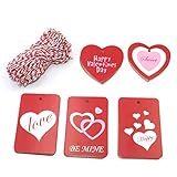 Gift Tags,Valentine Tags,100 Pcs Red Kraft Paper Tags with String for Valentine's Day,Wedding Party Gift Wrapping Labeling,5 Designs