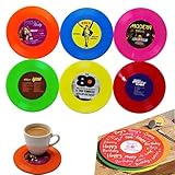 LuxTerra 6 Stück Vinyl Schallplatte Retro, Wanddekoration, Schallplatten Design, für Dekoration von Bars, Café, Zuhause, oder Bechermatte (6 Farben)