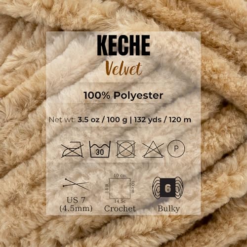 Image of Keche Velvet Yarn for Crocheting, Soft Chenille Bulky Baby Blanket Amigurumi Yarn 3x100 gr (3x132 yds) (3- Skeins) - Camel