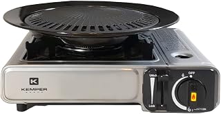 KEMPER - Barbacoa Parrilla 2 en 1 Hornillo de gas piezoeléctrico 2200 W + Placa Grill Camping