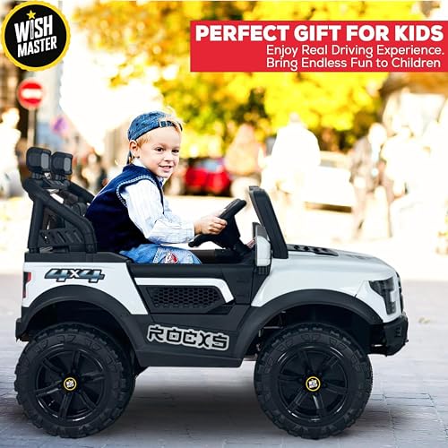Image of Wishmaster Driving 4 Motors with Bluetooth EV Jeeps for 1, 2, 3, 4, 5, 6 Years | Remote + Steering + Mobile App Control | Kids Car | Birthday Gift