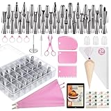 Kootek 90 PCs Piping Bags and Tips Set, Cake Decorating Supplies Kit with 55 Numbered Icing Piping Tips, 20+2 Pastry Bags for Cake Cupcake, Frosting Piping Kit with Booklet and eBook