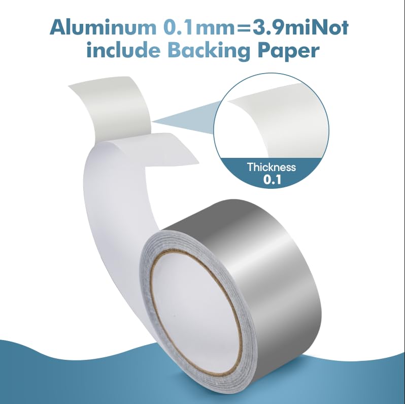 Image of 2 pack Aluminum foil tape, 2 Inches x 22 Yards, suitable for sealing and repairing dryer exhaust lines, piping systems, etc., insulating adhesive metal high temperature heavy duty aluminum foil tape