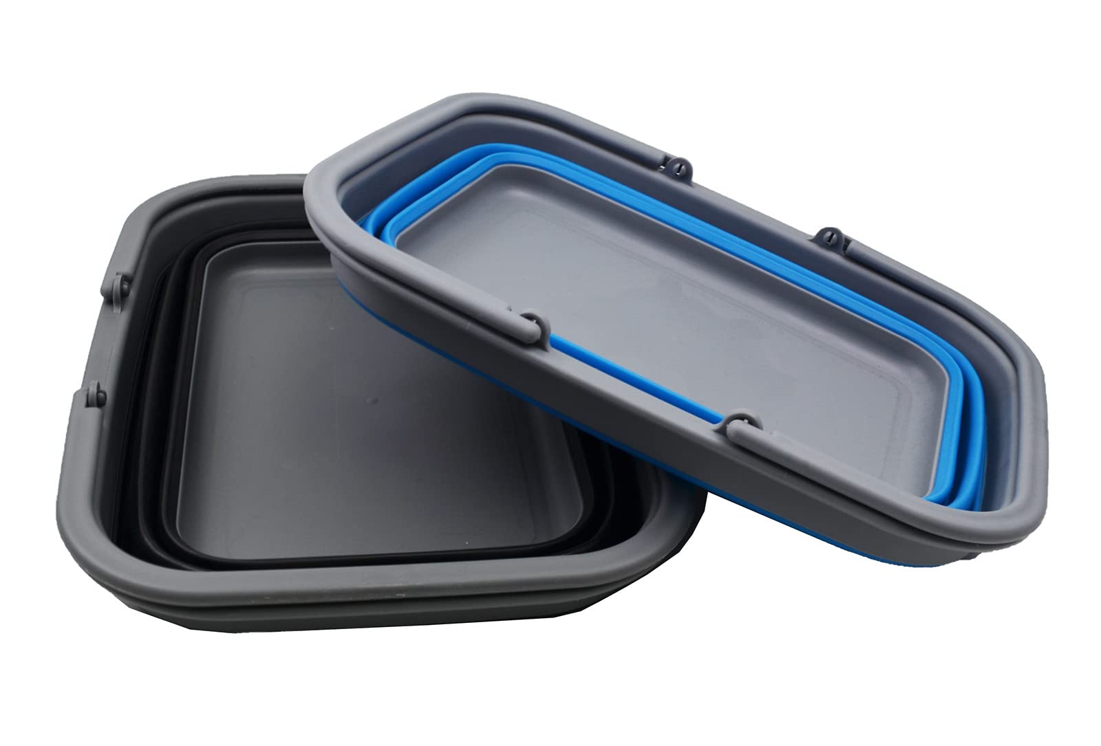 SAMMART Bañera plegable de 9.2 L con asa, cesta portátil de picnic al aire libre, bolsa de compras plegable, contenedor de almacenamiento para ahorrar espacio (negro y azul, 2)