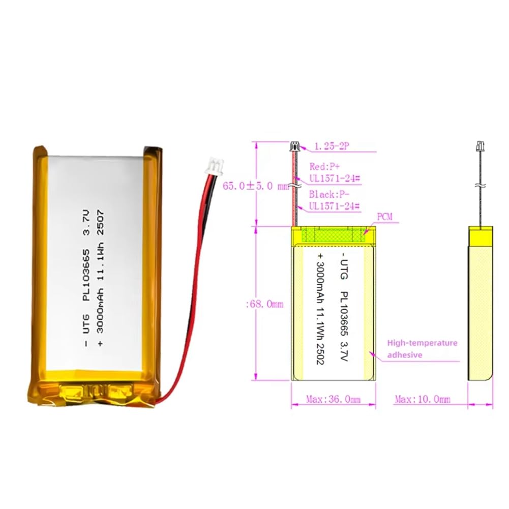 Batterie LiPo 3,7 V 3000 mAh PL103665 pour T114 V2 et Lora 32 V3