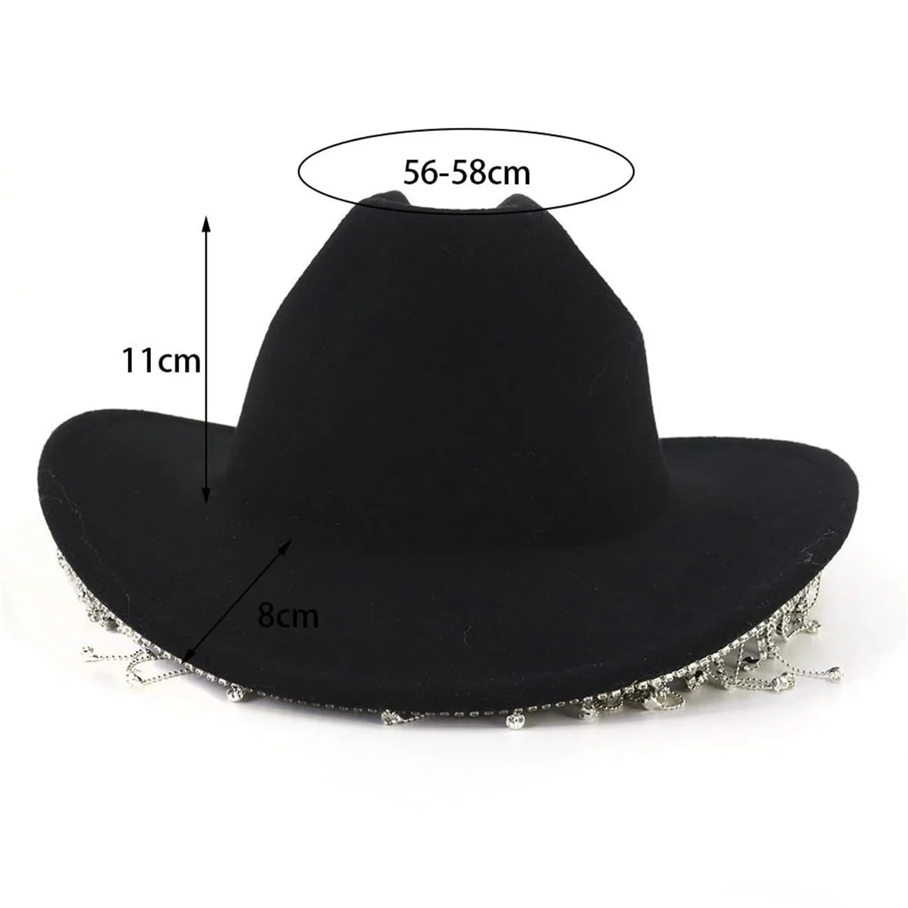 Cappello Fedora da donna, con nappa, con strass, in feltro di lana, per feste e matrimoni