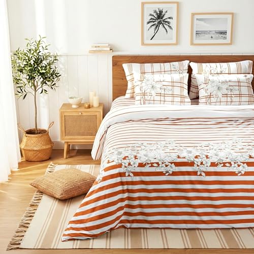 Image of Premium 100% Cotton Bedsheet Set (1 Flat Sheet & 2 Pillow Cases)| 200 TC | Vibrant Prints | Soft, Breathable & Durable Fabric |Sunset Stripes