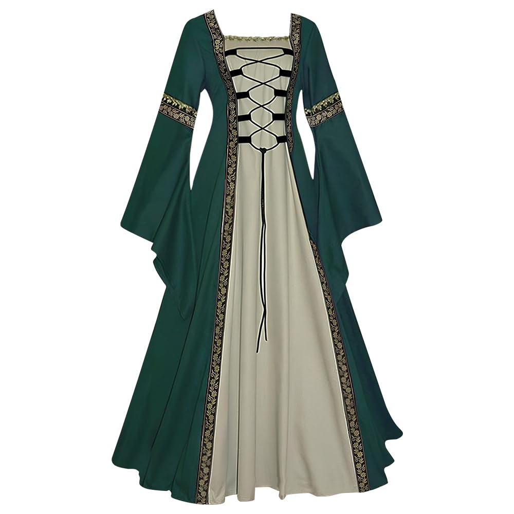 Feynman - Abito medievale retrò, stile gotico da palazzo, da donna, maniche a tromba, costume per festa rinascimentale