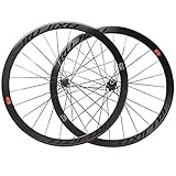 QHIYRZE Road Bikes Wheelset 700c 40mm Aluminum Alloy Rim V Brake Wheels Bolt On Carbon Hub Centerlock Disc Brake Wheel Set for 7-11 Speed Cassette F24 R24 Holes 2050g