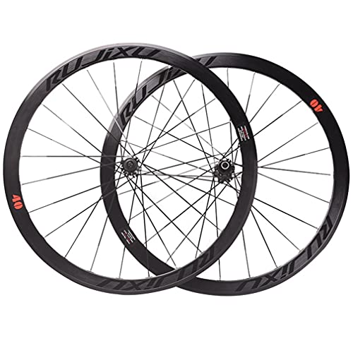 QHIYRZE Road Bikes Wheelset 700c 40mm Aluminum Alloy Rim V Brake Wheels Bolt On Carbon Hub Centerlock Disc Brake Wheel Set for 7-11 Speed Cassette F24 R24 Holes 2050g