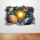 Solar System Wall Decal Art Smashed 3D Graphic Outer Space Planets Wall Sticker Mural Poster Kids Ro