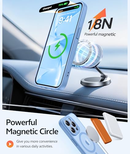 Image of FNTCASE for iPhone 15 Pro Max Case: [Compatible with Magsafe] Translucent Matte Cases with [Full Camera Protection] [Screen Protector] Military Grade Shockproof Protective Phone Cover - Light Blue