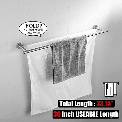 JQK Double Bath Towel Bar, 30 Inch Stainless Steel Towel Rack for Bathroom, Towel Holder Brushed Finished Wall Mount, 33 in Total Length, TB100L30-BN