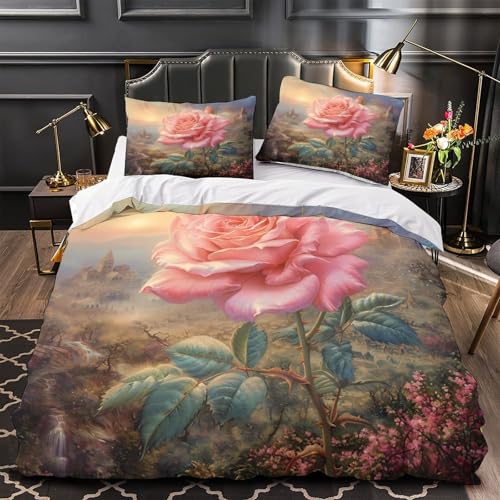 Housse de couette microfibre 135x200cm confortable imprimé 3D fleurs - 2